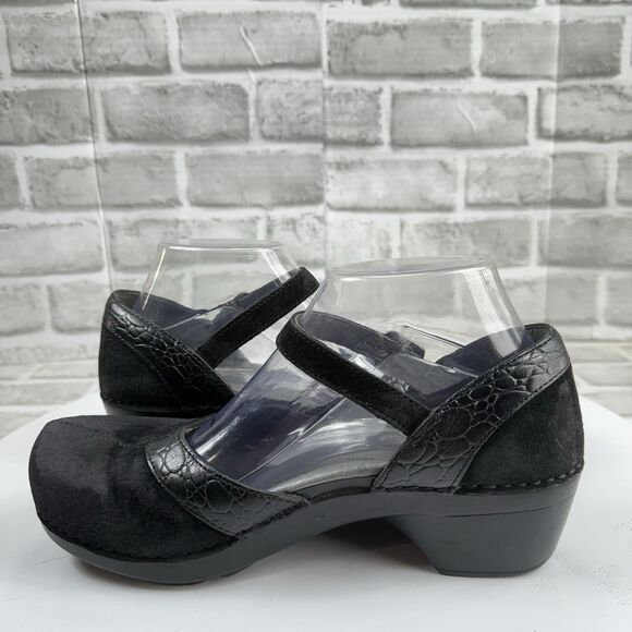 Dansko Sally Women's Size 39 -8.5/9 US Black Suede Leather Mary Jane Clogs - Picture 4 of 13